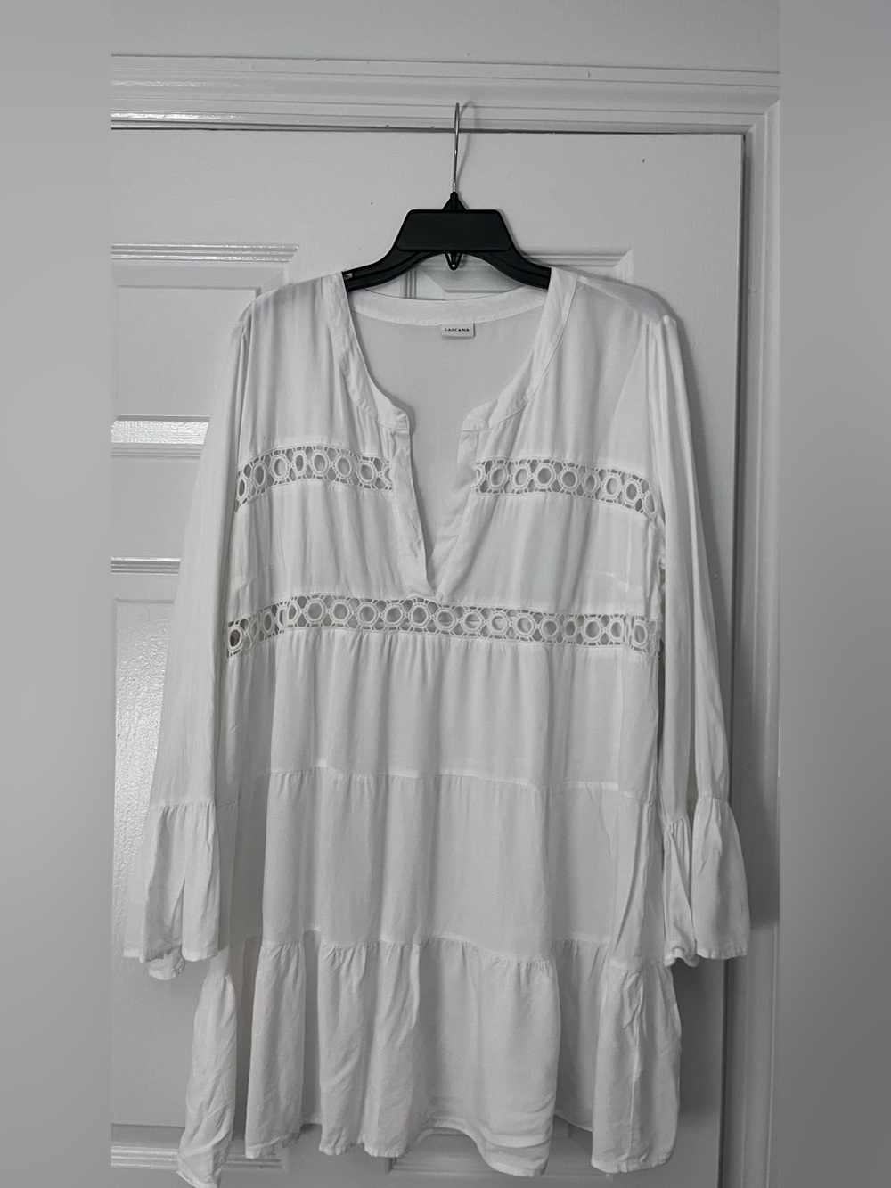 Caslon White Crochet-Trim Tiered Midi Dress